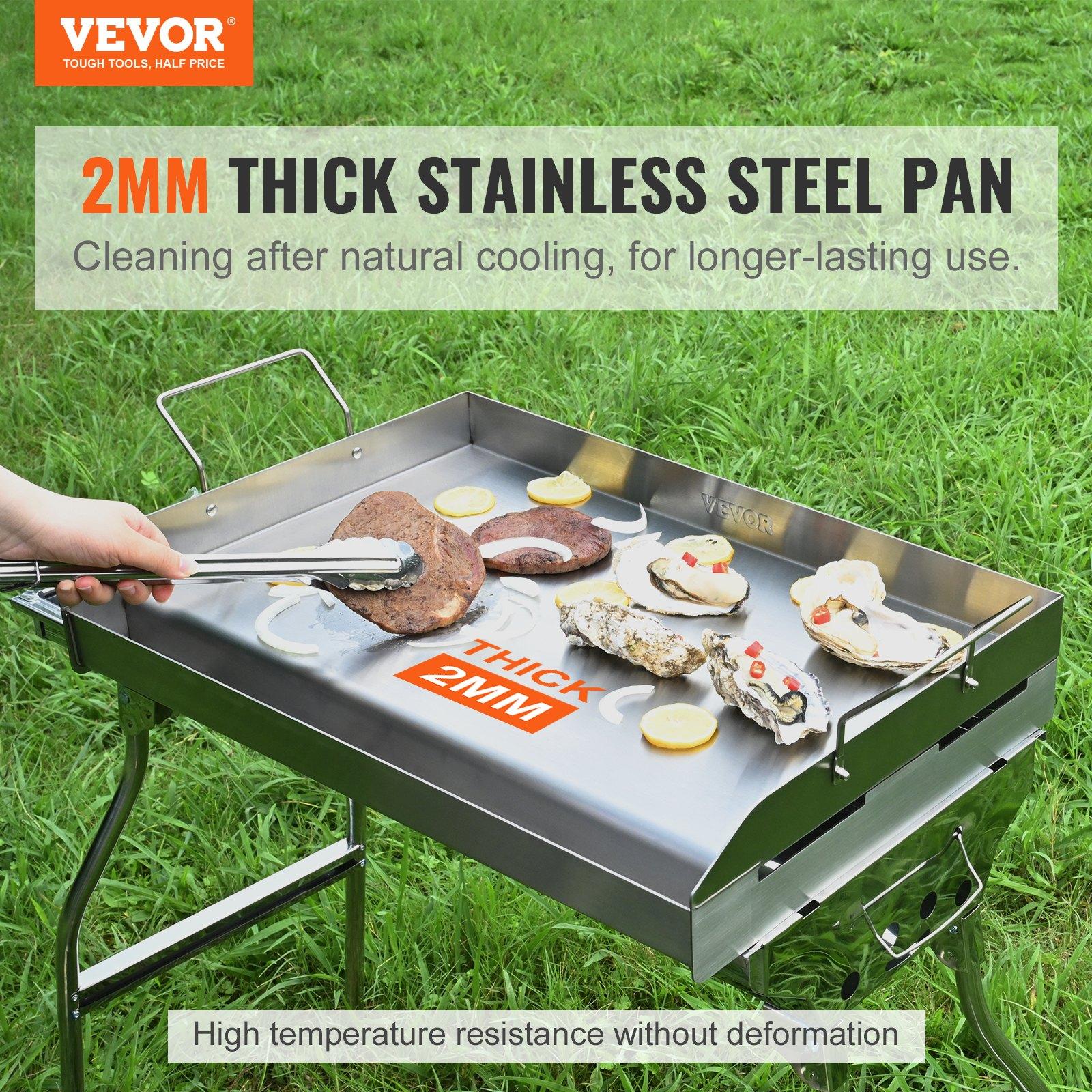 VEVOR Stove Top Griddle 23.5 x16 Pre Seasoned Stainless Steel Griddle Rectangular Double Burner Griddle Pan Non Stick Family Pan Cookware with Handles and Oil Groove for BBQ Gas Grills Silver Premium ...